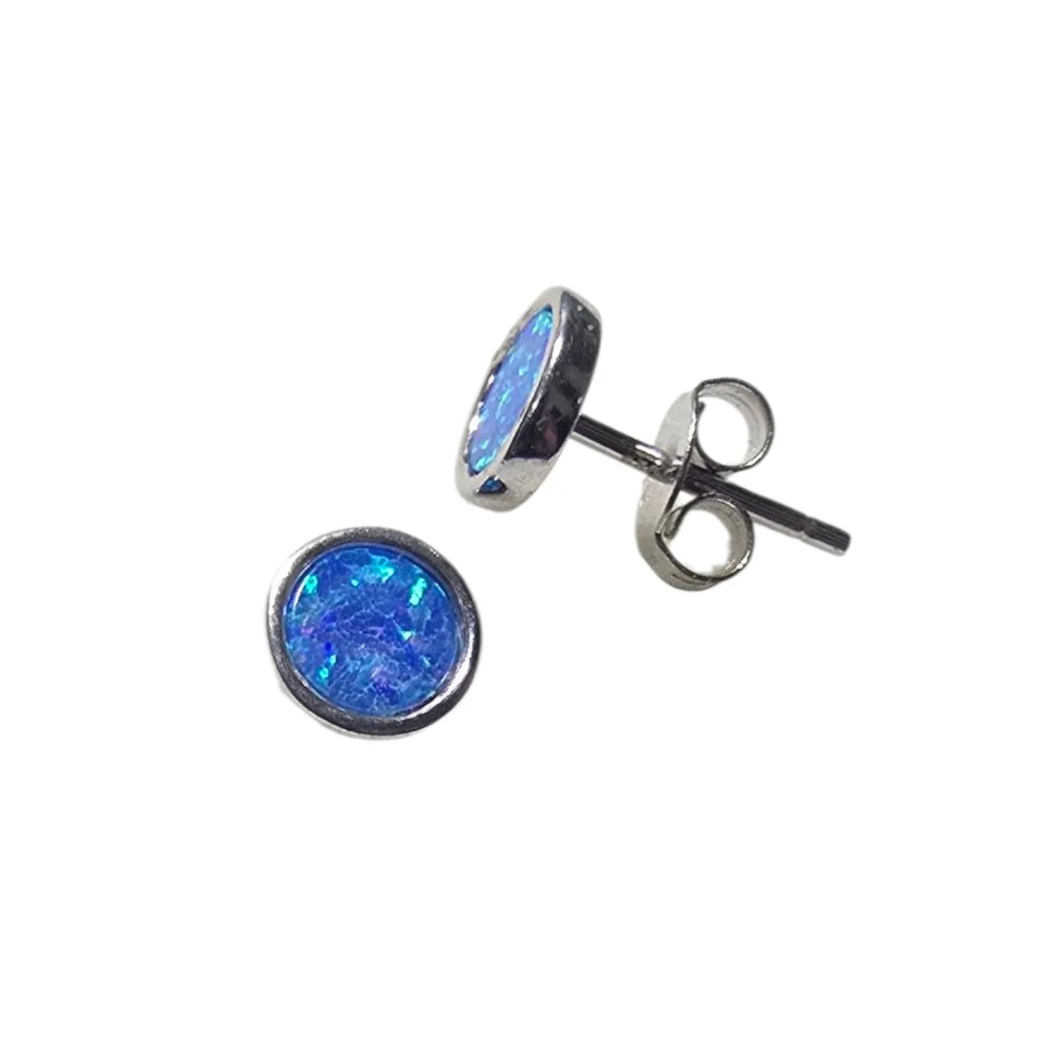 Kolczyki srebrne z białym opalem płaskie kółeczka