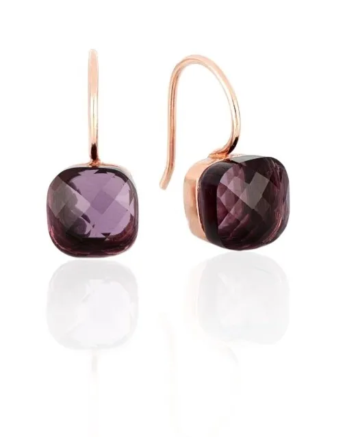 Kolczyki srebrne pozłacane różowym złotem z fioletową cyrkonią siena - włoska biżuteria