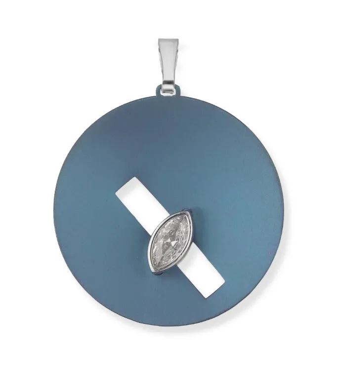 Wisiorek srebrny z tytanem niebieskim i białą cyrkonią