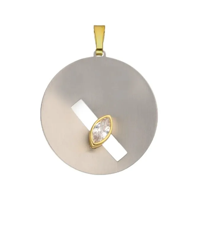 Srrebrne zawieszka pozłacana z białą cyrkonią i tytanem