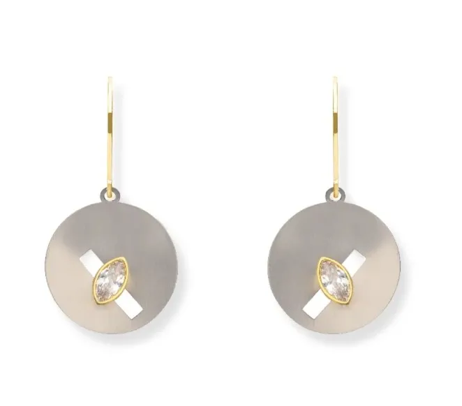 Kolczyki srebrne pozłacane ze srebrnym   tytanem i białą cyrkonią