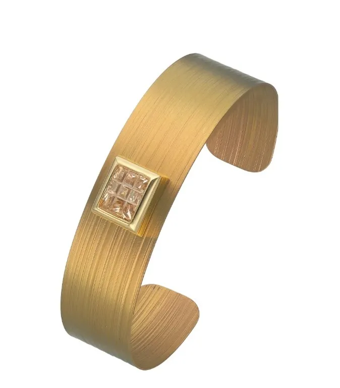 Bransoletka srebrna pozłacana z  tytanem w kolorze miedzianym  i beżowymi cyrkoniami