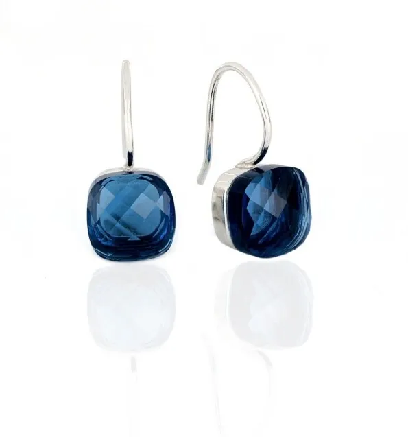 Kolczyki srebrne  z granatową cyrkonią siena - włoska biżuteria