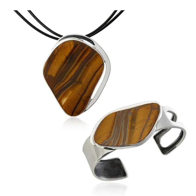 Piękny duży komplet srebrny  z tygrysim okiem  - afryka „savannah spirit”