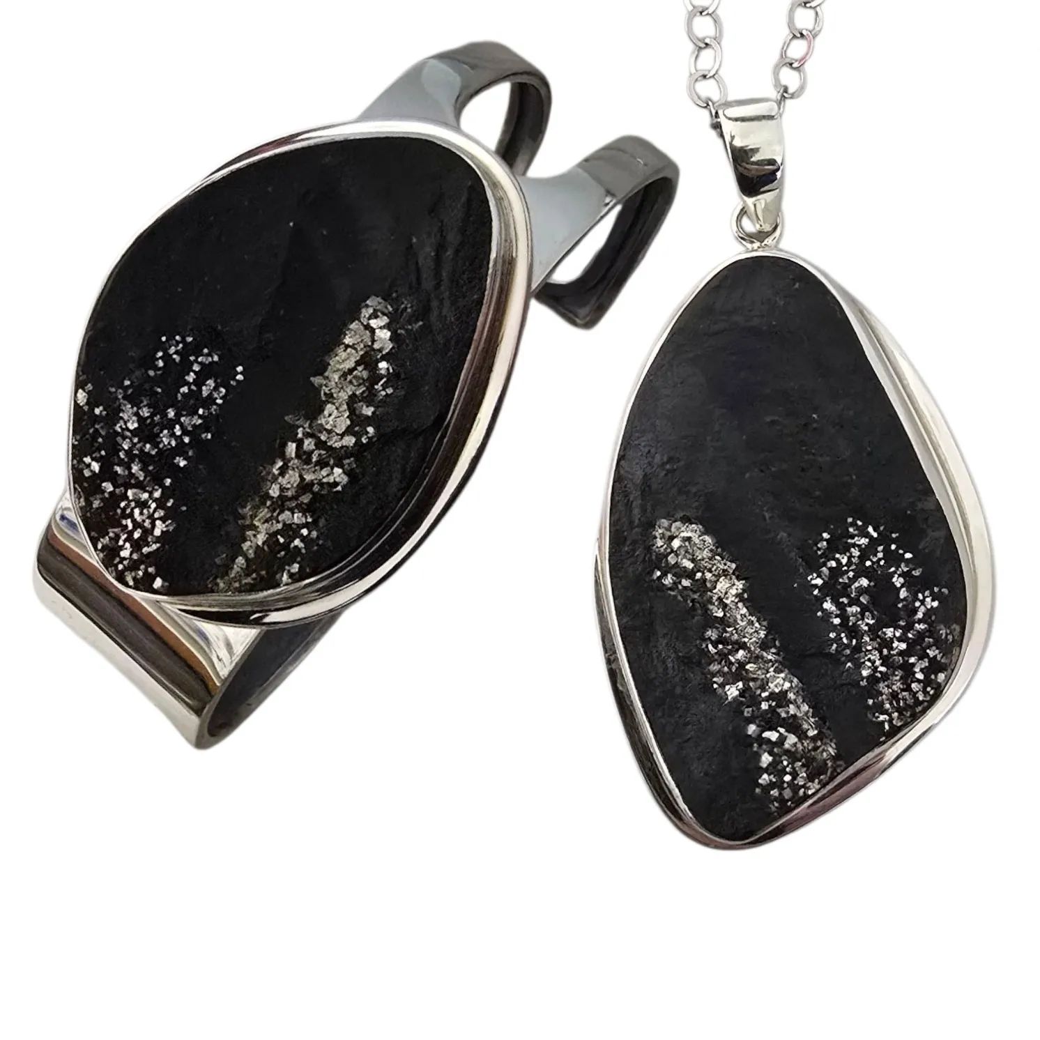 Komplet biżuteria srebrna łupek z pirytem z norwegii - bransoletka i zawieszka