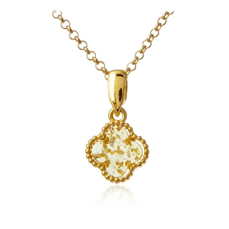 Zawieszka srebrna pozłacana koniczynka z cytrynowym bursztynem