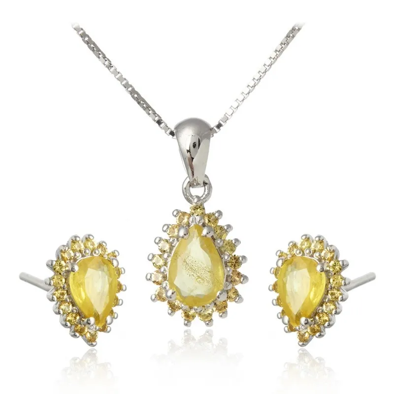 Niepowtarzalny komplet biżuterii srebrnej  z żółtym szafirem