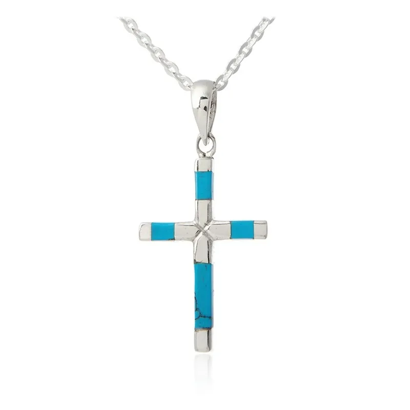 Srebrny krzyżyk z  niebieskim turkusem