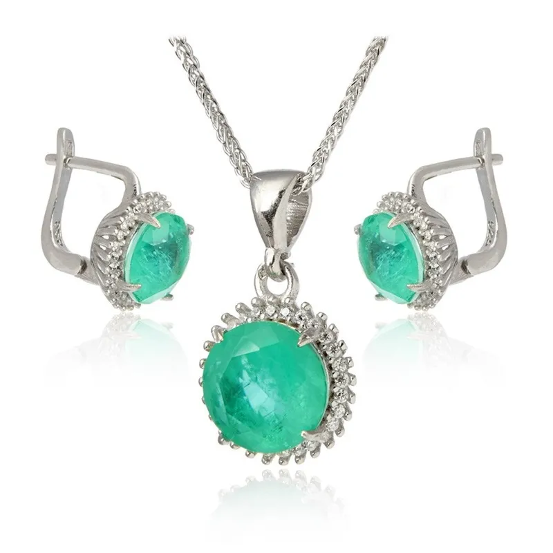 Komplet biżuterii z turmalinem pariba i cyrkoniami - zanurz się w elektrycznej zielono-turkusowej poświacie
