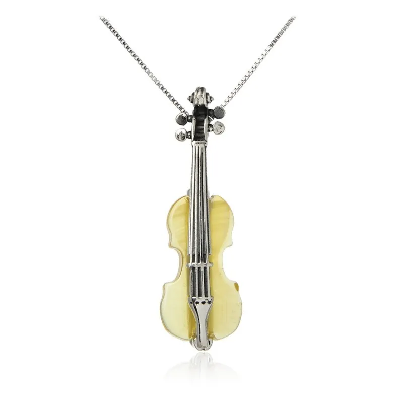 Zawieszka srebrna skrzypce  z żółtym bursztynem „stradivaria”