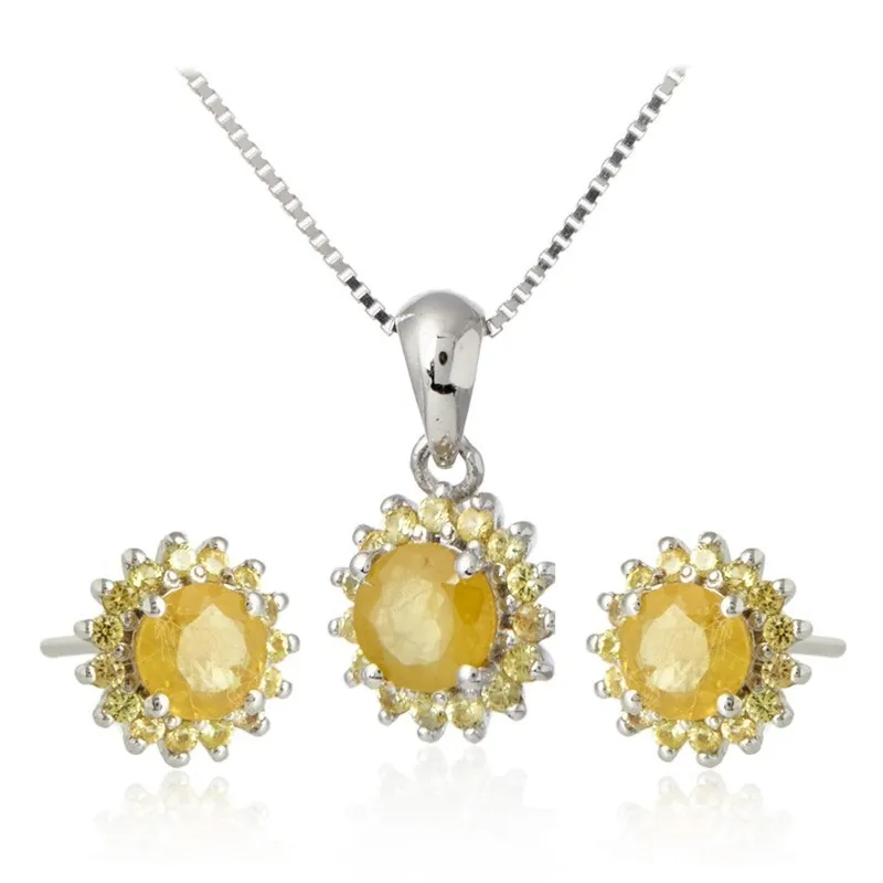Komplet biżuterii srebrnej z żółtym szafirem  „solaria”