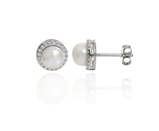 Kolczyki srebrne z perłami i cyrkoniami