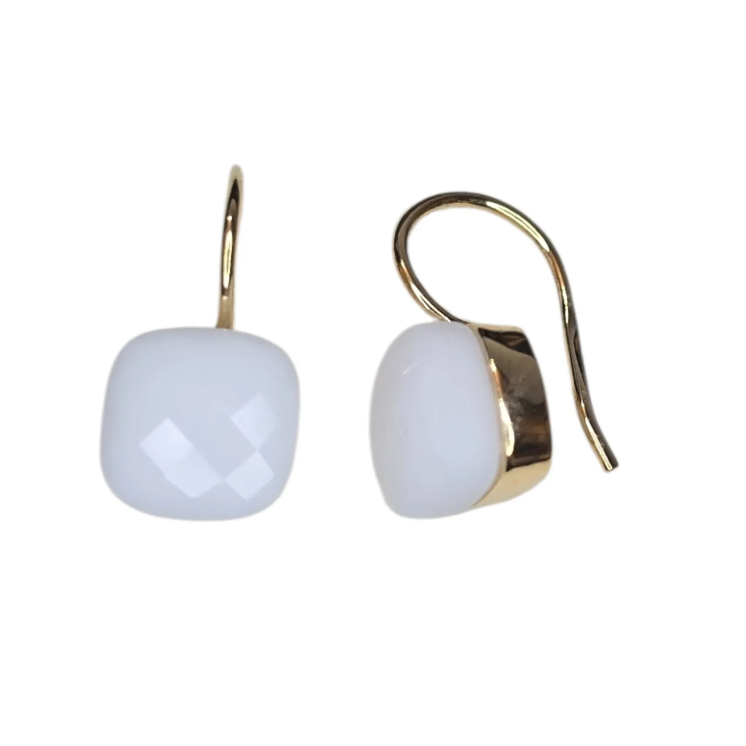 Kolczyki srebrne pozłacane z białym agatem siena