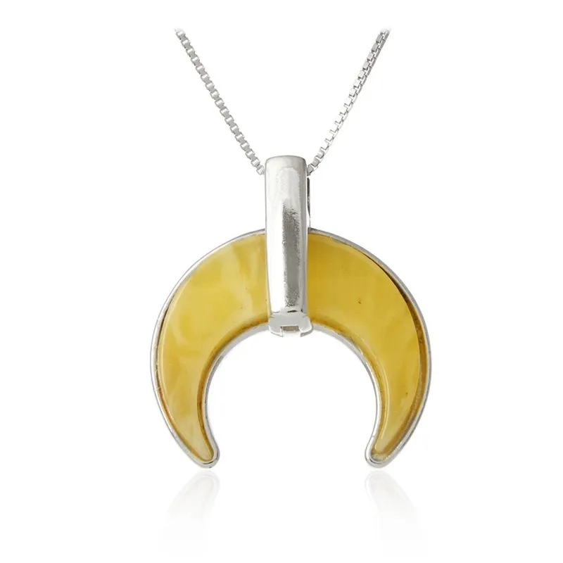 Zawieszka srebrna podkowa z żółtym bursztynem