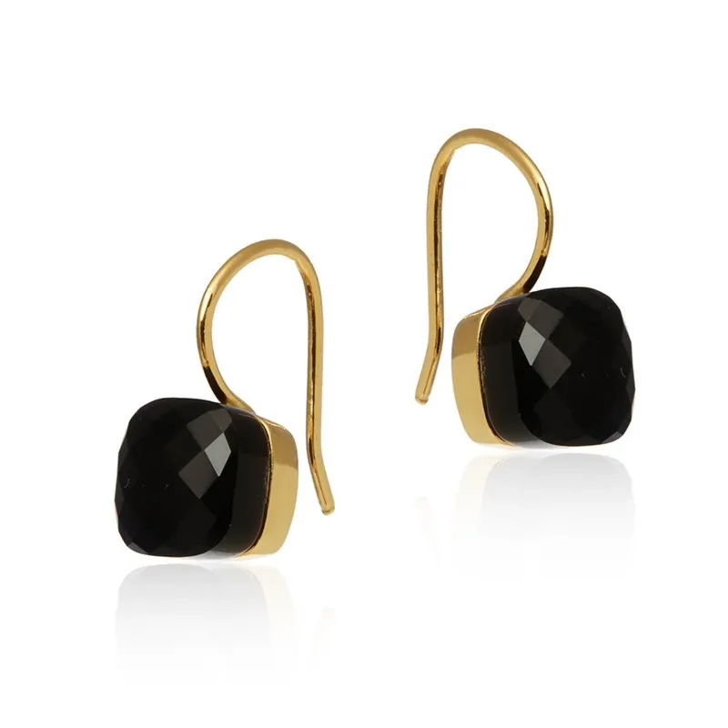 Kolczyki srebrne pozłacane onyks siena