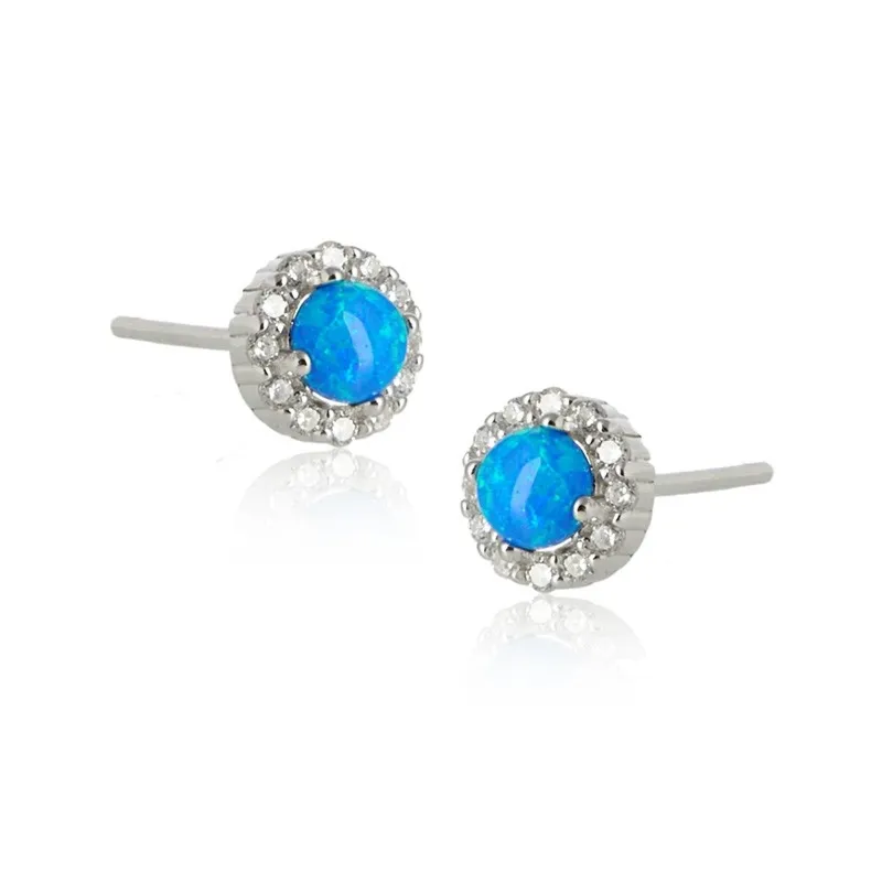 Kolczyki srebrne z cyrkoniami i  niebieskim opalem