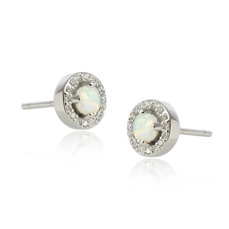 Kolczyki srebrne z białym opalem i cyrkoniami