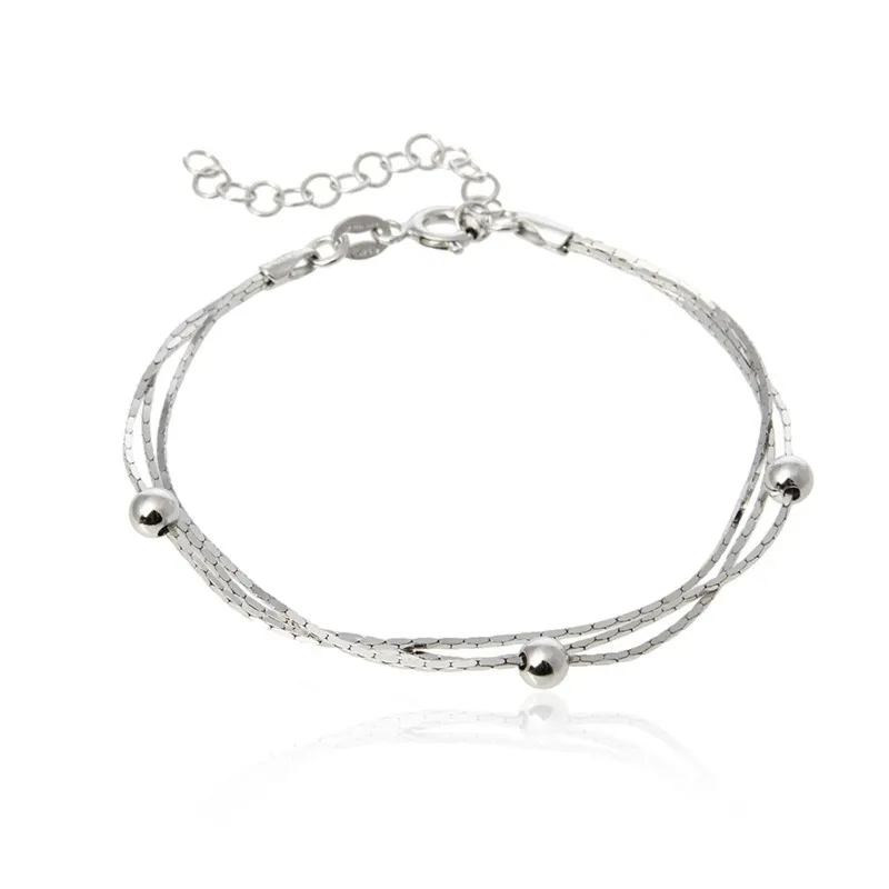 Bransoletka srebrna  rodowana potrójna z kuleczkami