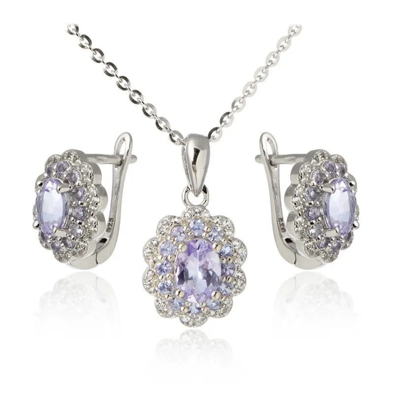 Wyjątkowy komplet biżuterii z naturalnym tanzanitem i białymi topazami - księżycowa elegancja