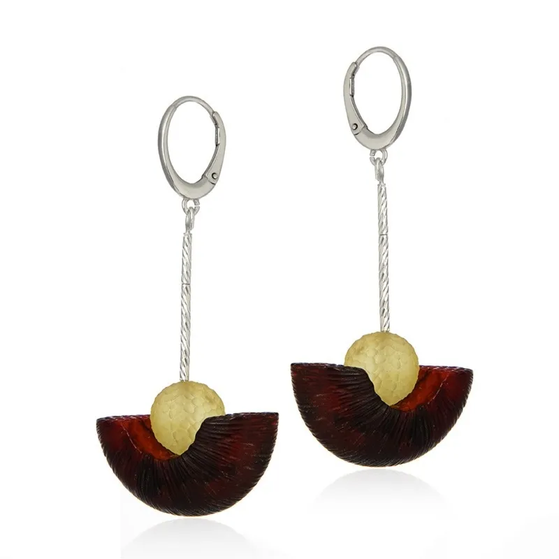 Oryginalne kolczyki srebrne z bursztynem wiśniowym i cytrynowym