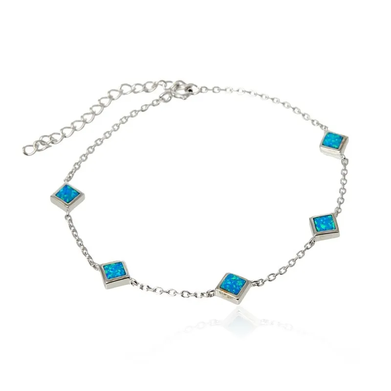 Bransoletka srebrna z niebieskim opalem  - kwadraciki