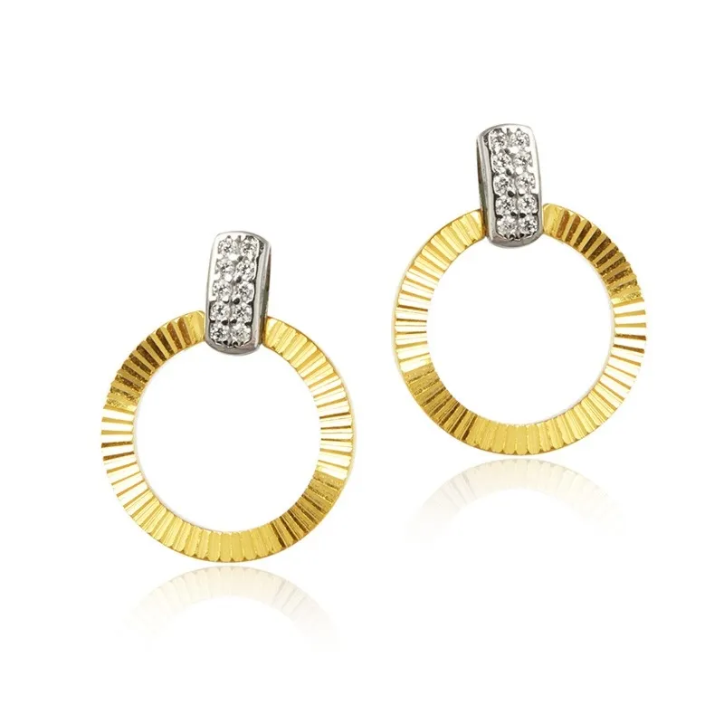 Kolczyki srebrne diamentowane z cyrkoniami pozłacane kółka