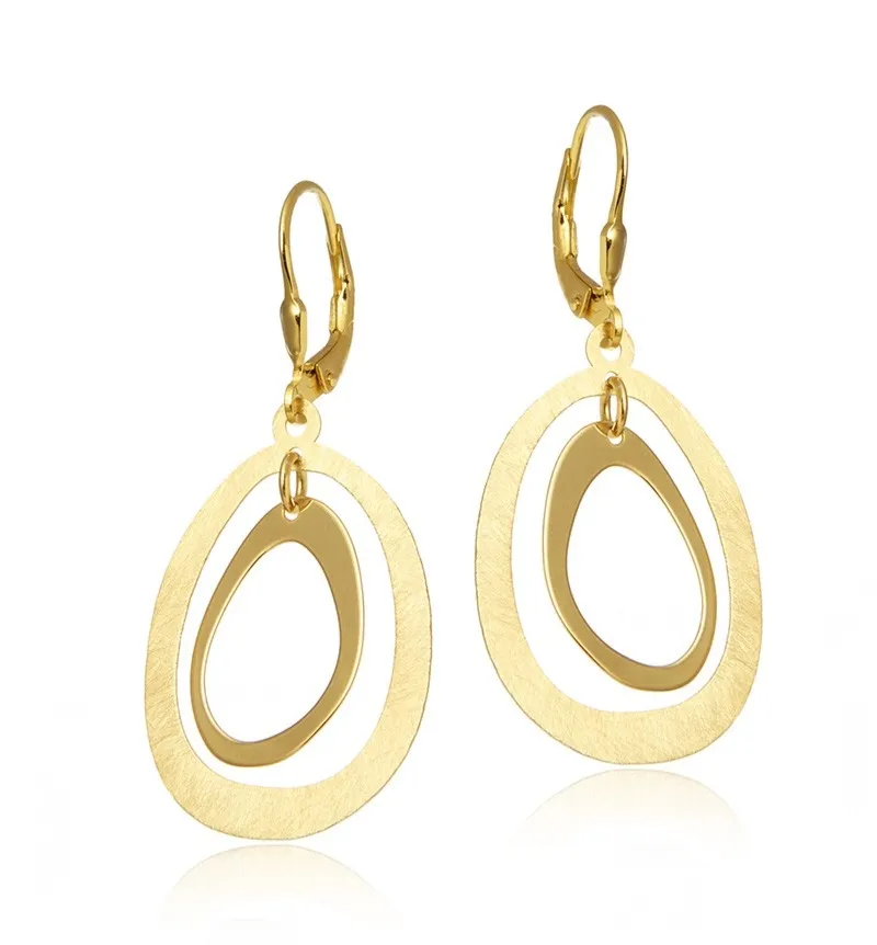 Kolczyki srebrne satynowane  pozłacane kółka -podwójna elipsa – lekkie geometryczne