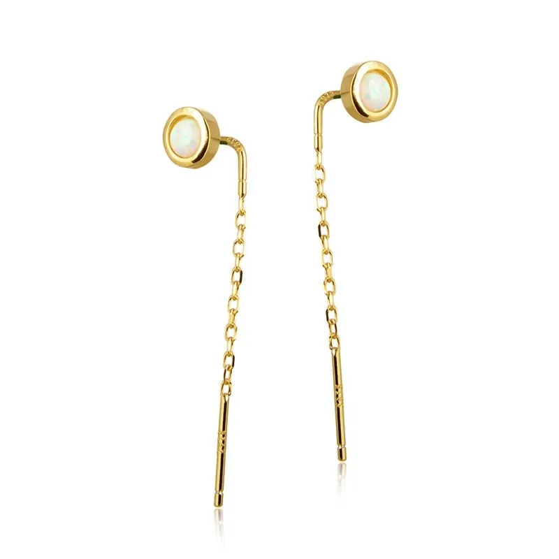 Kolczyki srebrne pozłacane z białym opalem przeciągane kółeczka