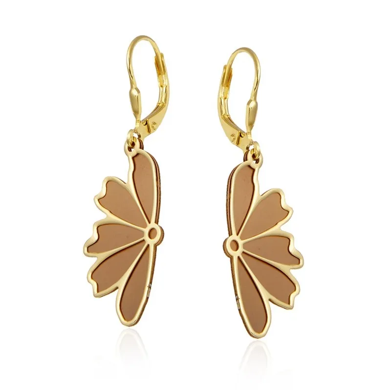 Kolczyki srebrne pozłacane kwiatki z brązowym tytanem