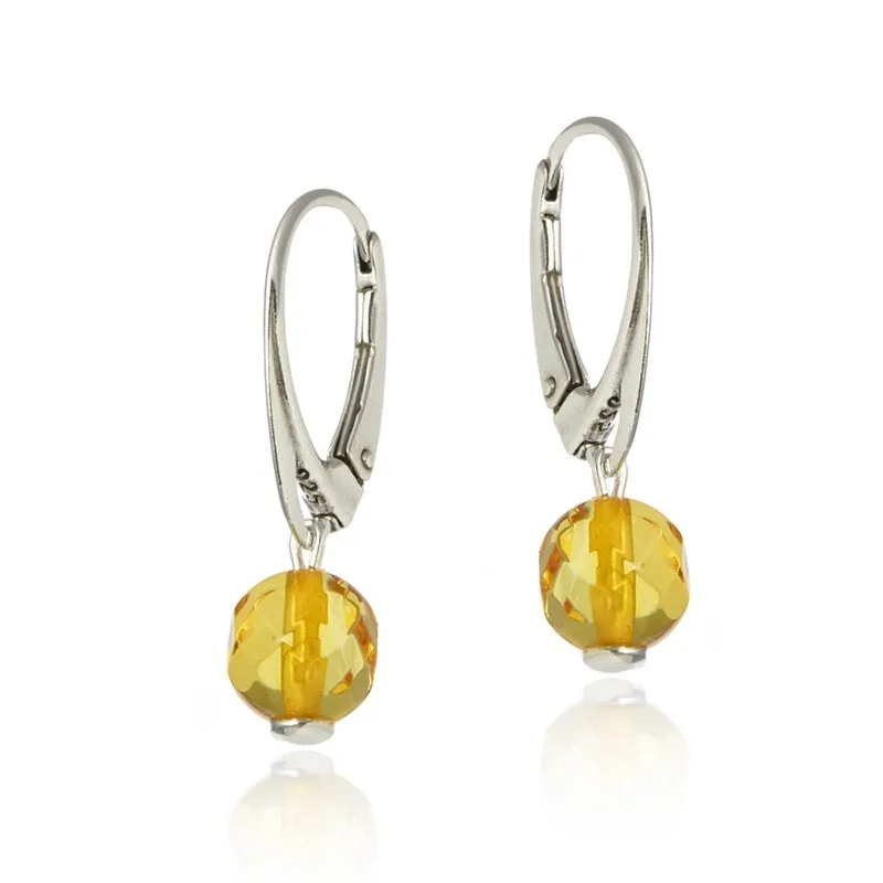 Kolczyki srebrne  kule z cytrynowym  fasetowanym bursztynem