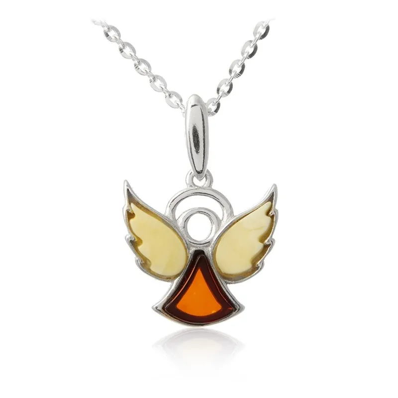 Srebrna zawieszka z bursztynem aniołek