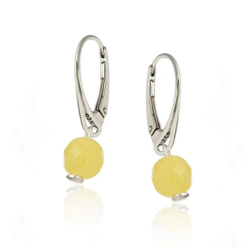 Kolczyki srebrne kule z żółtym fasetowanym bursztynem