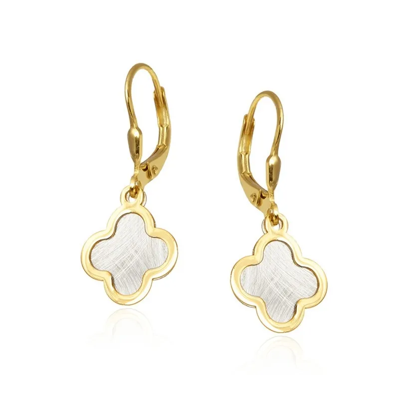 Kolczyki srebrne pozłacane satynowane koniczynki