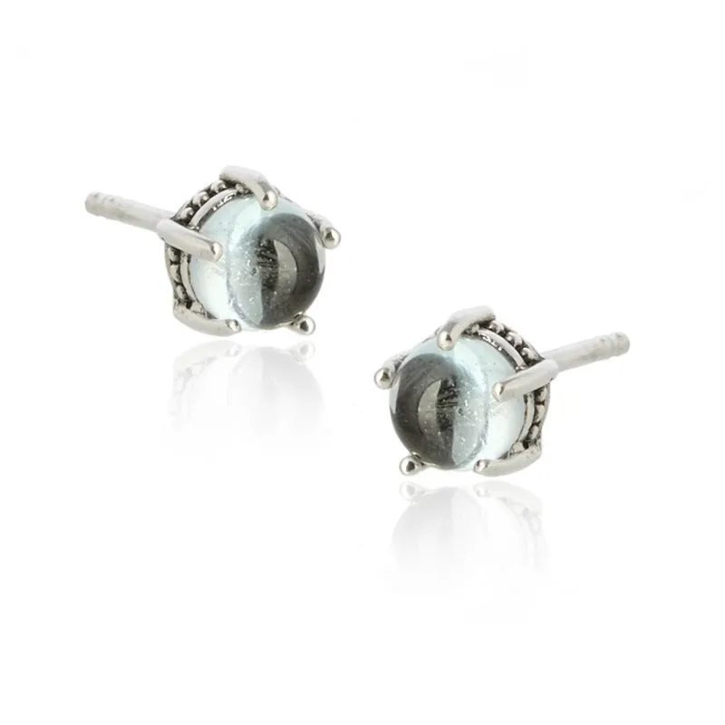 Kolczyki srebrne oksydowane  z akwamarynem