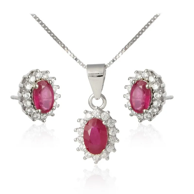 Komplet biżuterii srebrnej  z rubinem i cyrkoniami