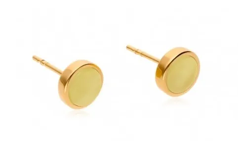 Kolczyki srebrne pozłacane  z żółtym burysztynem - okgłe sztyfty