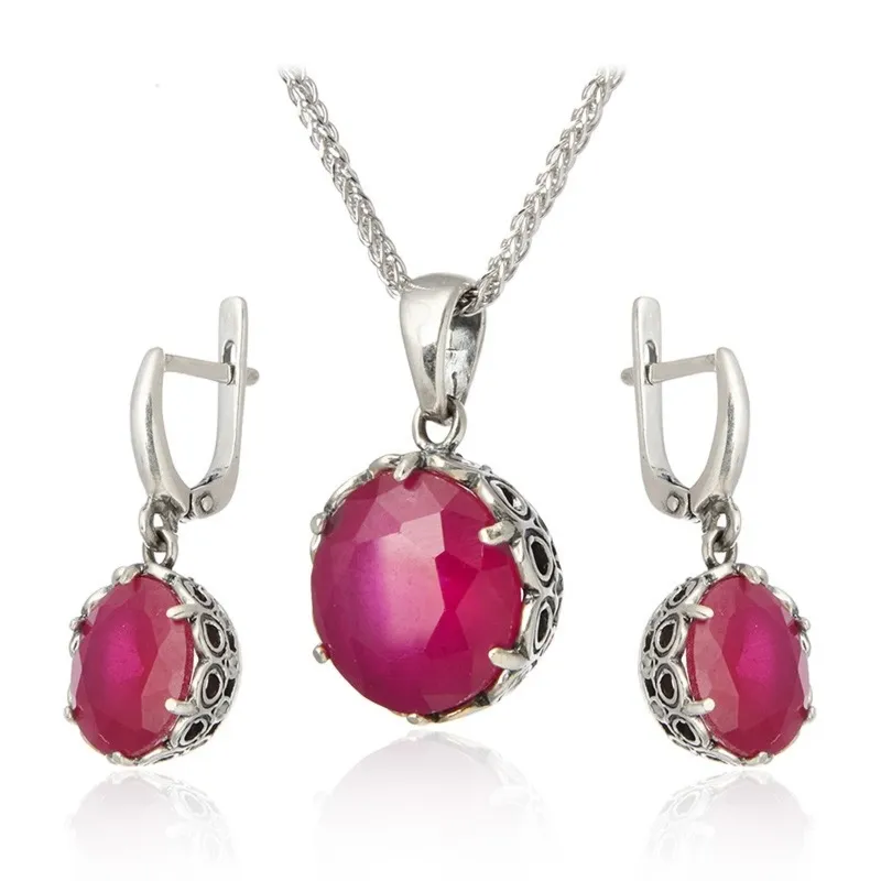 Komplet bizuteria srebrna z rubinem