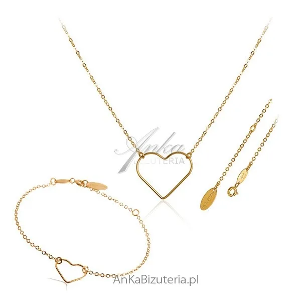 *biżuteria srebrna* komplet biżuterii srebrnej pozłacany