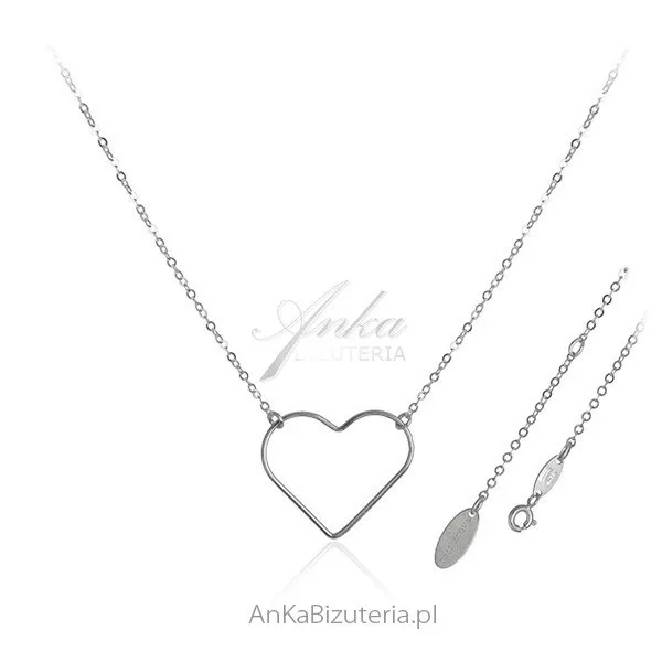Delikatna biżuteria srebrna  - naszyjnik z dużym serduszkiem