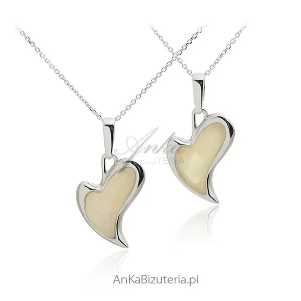 Zawieszka srebrna bursztyn piękne serce z żółtym bursztynem