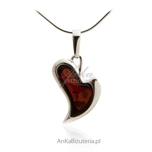 Zawieszka srebrna serce z bursztynem