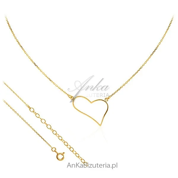 Naszyjnik srebrny pozłacany -  asymetryczne serce