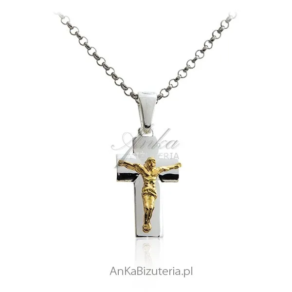Krzyżyk srebrny pozłacany