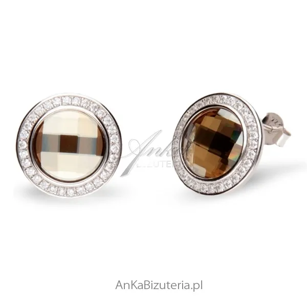 Kolczyki swarovski chessboard circle  golden shadow