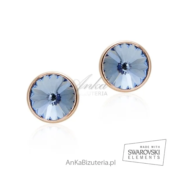 Kolczyki srebrne swarovski pozłacane różowym złotem  - line argent hiszpania