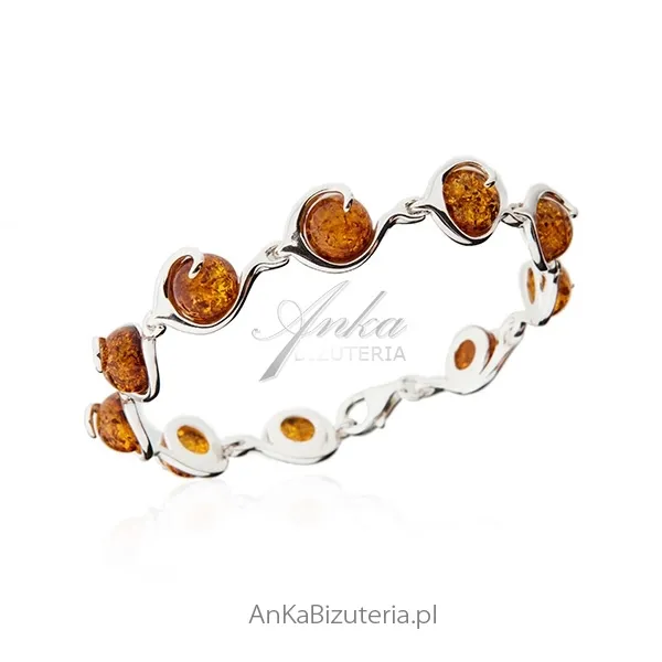 Bransoletka srebrna  z bursztynem