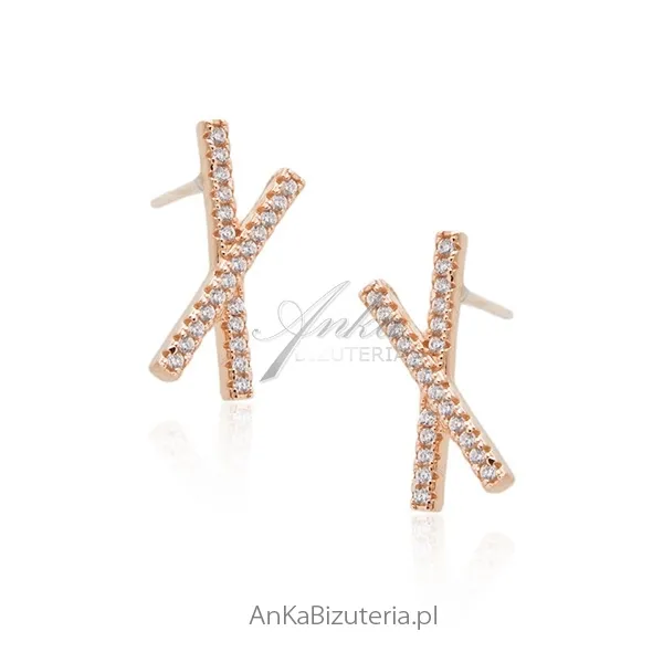 Srebrne kolczyki pozłacane różowym złotem z cyrkoniamii