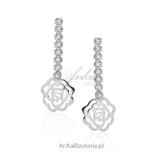 Kolczyki srebrne z cyrkoniamii - kwiatki