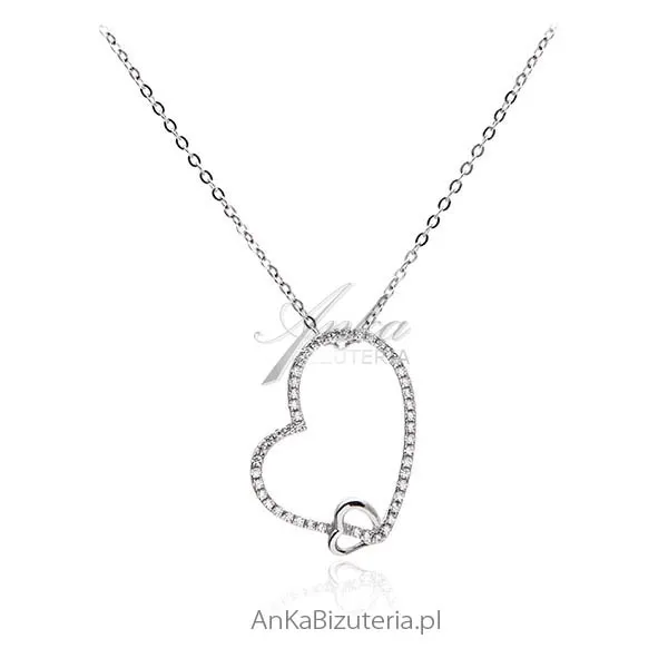 Naszyjnik srebrny serce z cyrkoniami