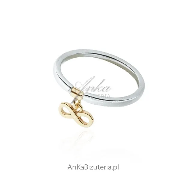Pierścionek srebrny pozłacany  z nieskończonością , rozmiar - 14